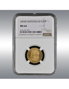 20 Francs Helvetia 1893 @ NGC MS64