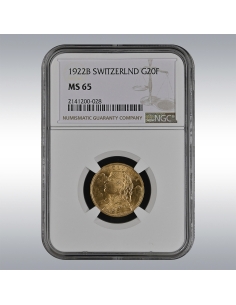 20 Francs Vreneli 1922 @ NGC MS65