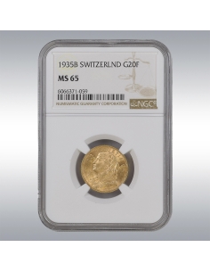 20 Francs Vreneli 1935B @ NGC MS65