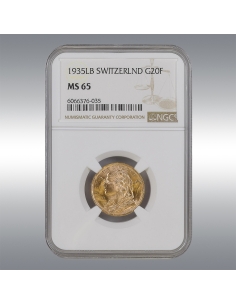 20 Francs Vreneli 1935LB @ NGC MS65