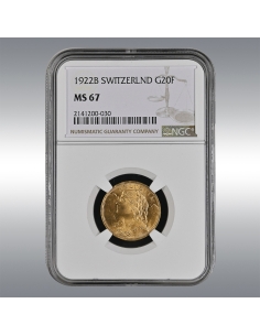 20 Francs Vreneli 1922 @ NGC MS67
