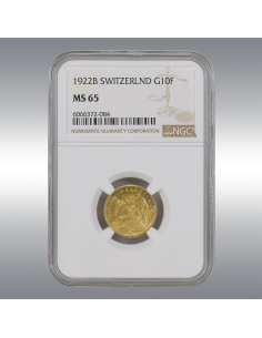 10 Francs Vreneli 1922 @ MS65