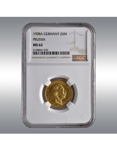 Wilhelm II, 20 Mark 1908 @ NGC MS62
