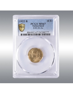 10 Francs Vreneli 1922B @ PCGS MS67