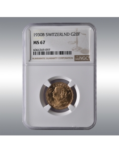 20 Francs Vreneli 1930B @ NGC MS67