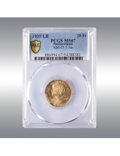 20 Francs Vreneli 1935LB @ PCGS MS67
