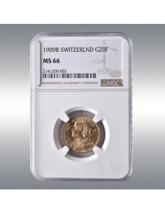 20 Francs Vreneli 1909B @ NGC MS66
